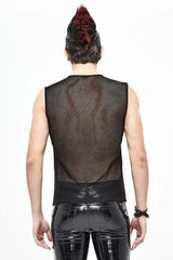Black Shiny Knits Splice Armor Modeling Mesh Men's Punk Vest - Product - 3