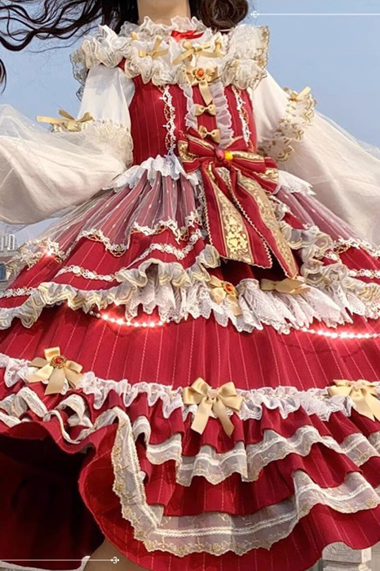 Wine Hanayome Bowknot Princess Multi-Layer Ruffled Sweet Lolita JSK Dress - Product - 5