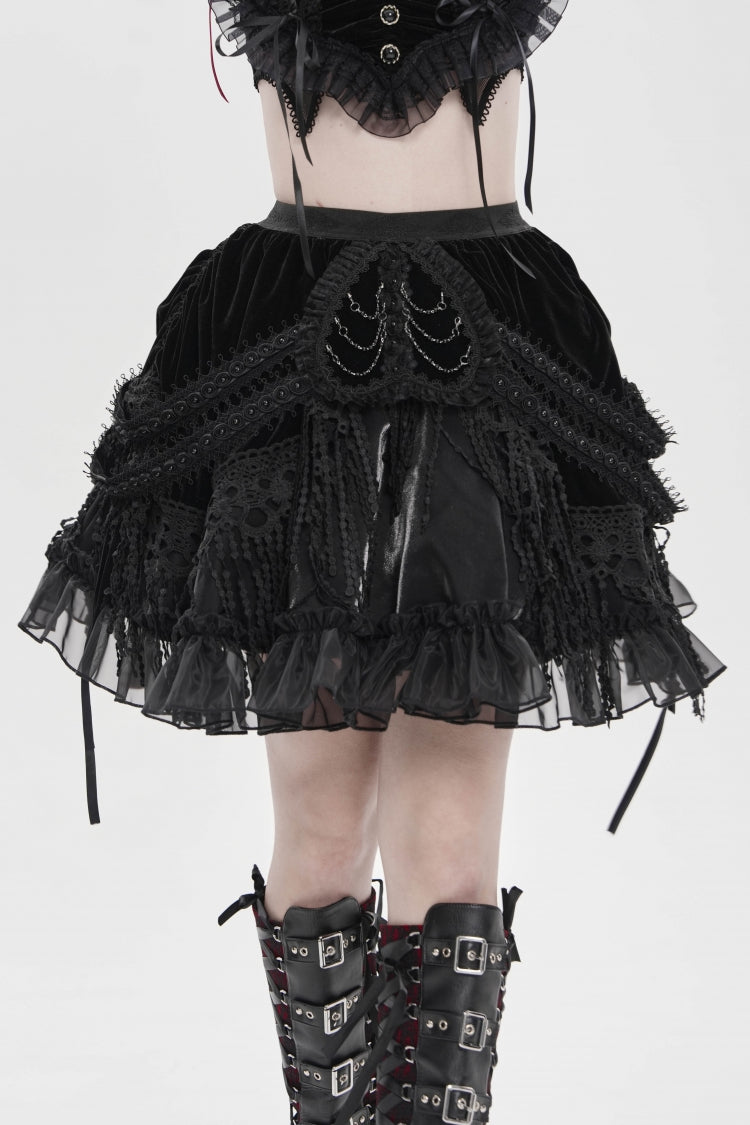 Black Multi-Layered  Tassels  Chain-Decorated Women's Gothic Skirt - Product - 12