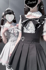 [Pearl Letter] Lapel Collar Short Sleeves Ruffled Bow Lace Jirai Kei Japanese Dress 2 Colors - Product - 3