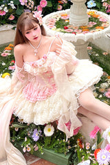 Pink [Pure Dream Flower Love] Multi-Layered Ruffle Embroidery Bowknot Lace Sweet Lolita Jsk Dress - Product - 14