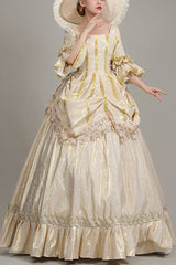 Champagne Half Sleeves Square Collar High Waisted Ruffled Victorian Lolita Prom Dress - Champagne - 1