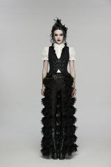 Black Jacquard Lace Lace-Up Slim Pleated Women's Gothic Palace Vest - Product - 2