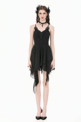 Black V Collar Lace Embroidered Asymmetric Women's Gothic Slip Dress - Product - 6