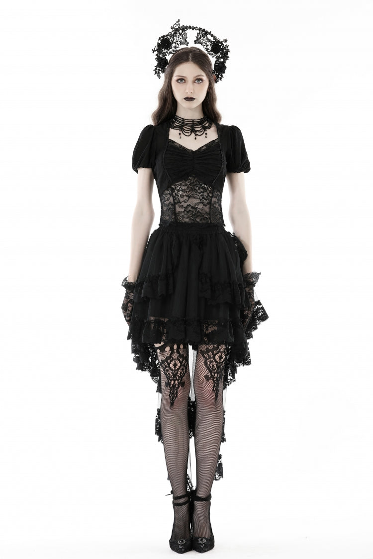 Black Multi-Layered Ruffled Lace Irregular Women's Gothic Swallow Tail Skirt - Product - 8