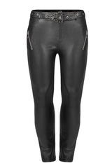 Black Elasticity Glued Woven Fabric Sexy Tight Metal Zipper Belt Decoration Women's Plus Size Punk Trousers - Product - 5
