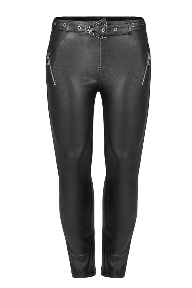 Black Elasticity Glued Woven Fabric Sexy Tight Metal Zipper Belt Decoration Women's Plus Size Punk Trousers - Product - 5