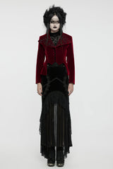 Red Swallow-tailed Velvet Long Sleeves Women's Gothic Jacket - Product - 4