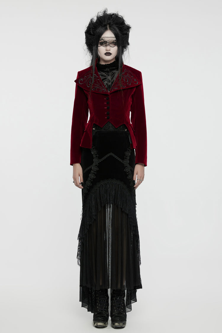 Red Swallow-tailed Velvet Long Sleeves Women's Gothic Jacket - Product - 4