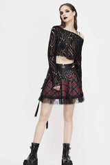 Black And Red Punk Lace Up Scottish Plaid Womens Skirts With Bag - Product - 5