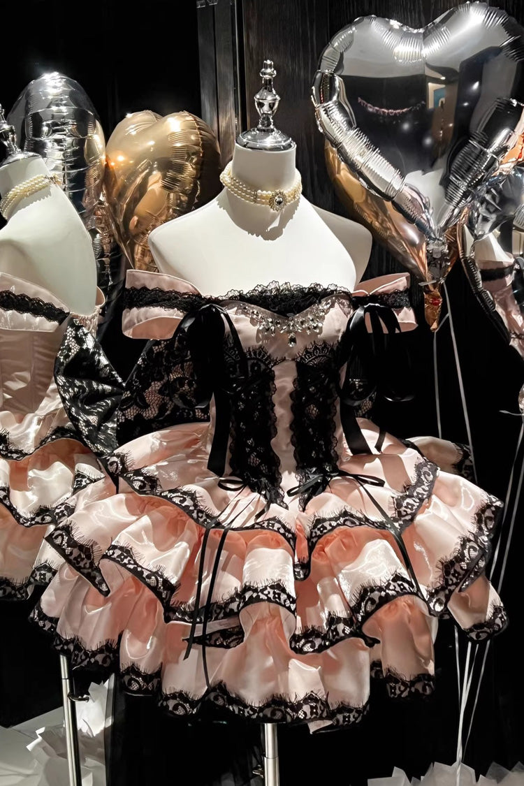 Pink [Love Poems of the Heart] Sleeveless Triple-Layered Ruffled Lace Lace-Up Sweet Lolita Jsk Dress - Product - 2