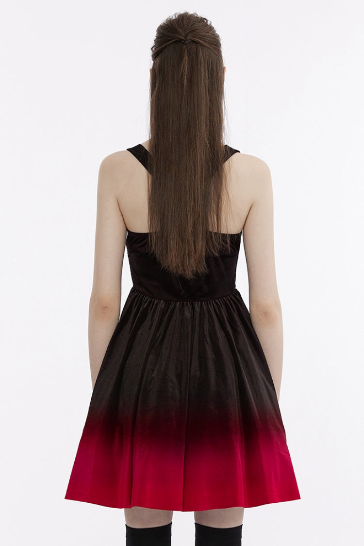 Black/Red Sleeveless Gradient Ruffle Embroidery Women's Gothic Dress - Product - 3