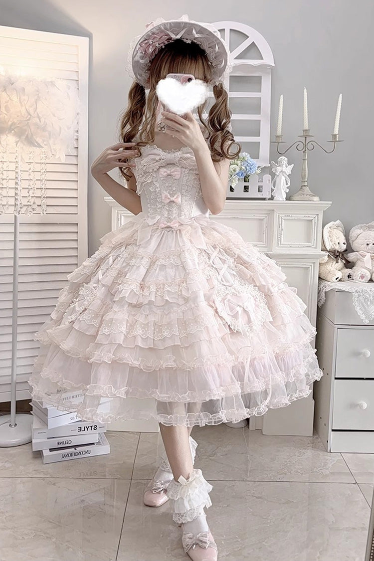 Pink [Sweetheart Diary] Multi-Layered Ruffle Hanayome Embroidery Bowknot Lace Sweet Lolita Jsk Dress - Product - 9