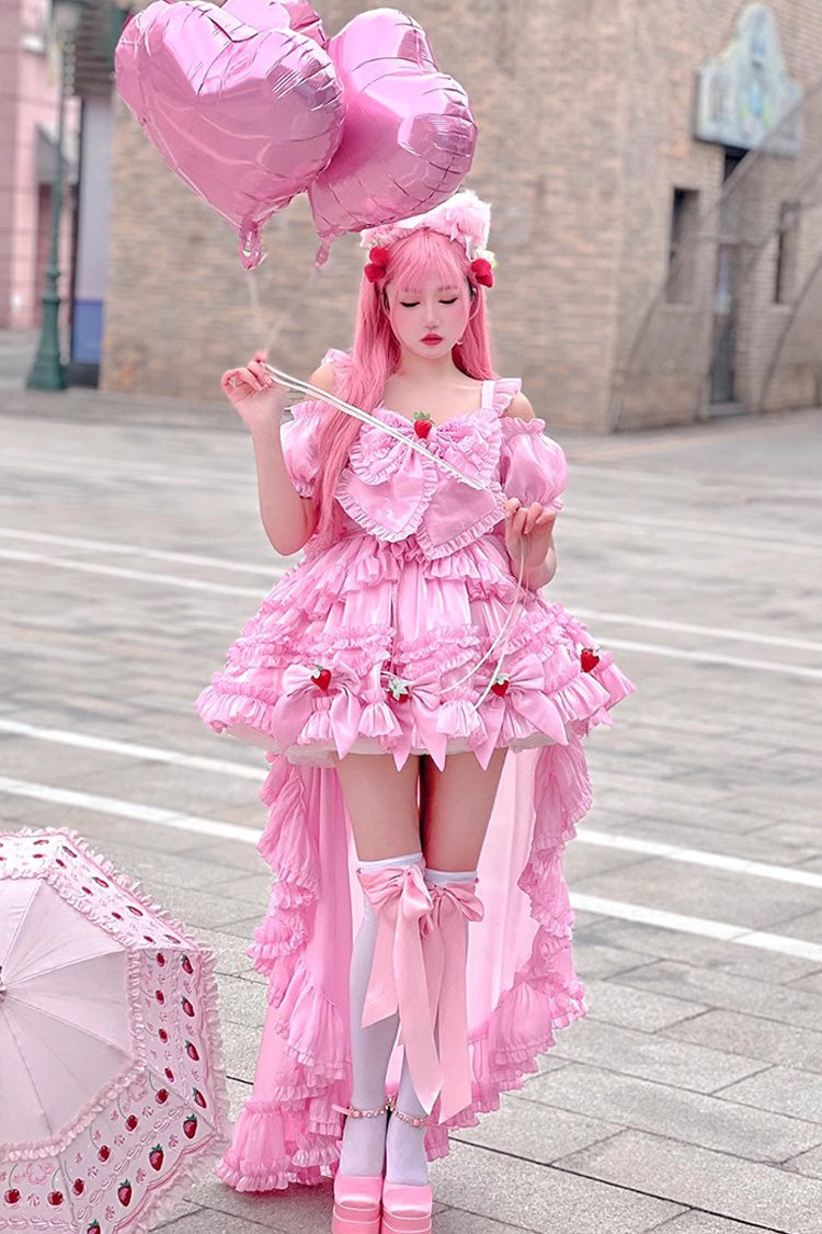 Pink Strawberry Magic Girl Party Theme Cute Sweet Princess Lolita Strapless Dress - Product - 2