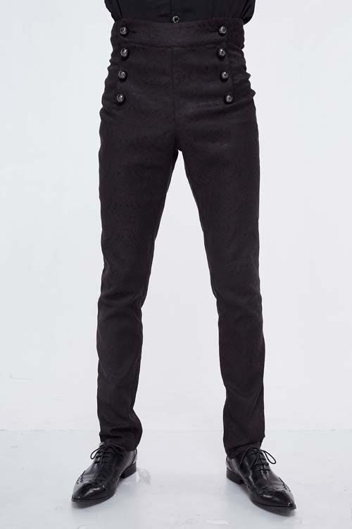 Black Gothic Wedding High Waist Slim Fit Jacquard Western Style Mens Pants - Black - 1