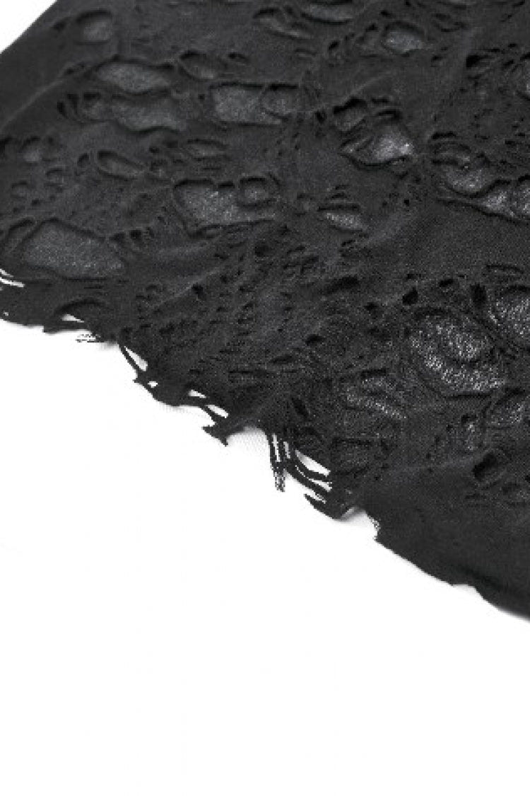 Black Sleeveless Ripped Eyelet Lace-Up Asymmetric Hem Women's Punk Top - Product - 14
