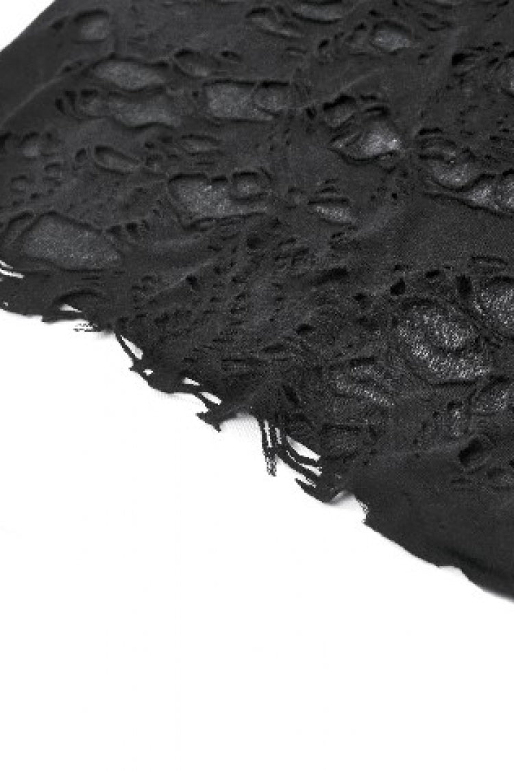 Black Sleeveless Ripped Eyelet Lace-Up Asymmetric Hem Women's Punk Top - Product - 14