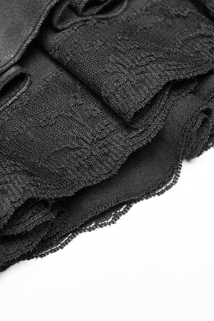 Black Multi-layer PU Leather Stitching Lace Women's Steampunk Skirt - Product - 5