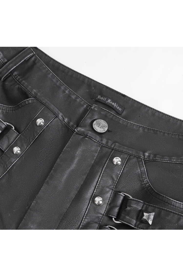 Black Big Pocket Faux Leather Men's Gothic Pants - Product - 8