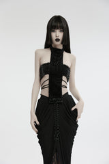 Black Off Shoulder Lace Lace-Up Slim Studded Buckled Women's Gothic Corset - Black - 1
