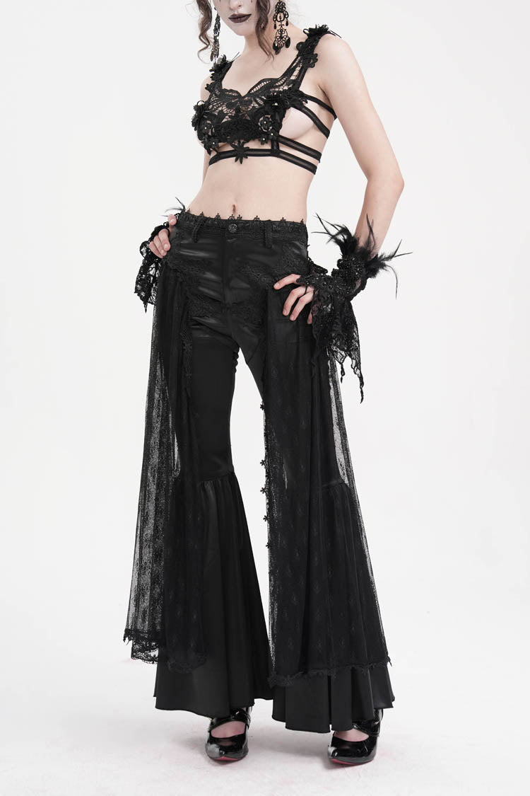 Black Crochet Lace Mesh Women's Gothic Pants - Product - 4