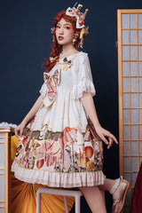 White Demon Mask Print Bowknot High Waisted Sling Sweet Lolita Dress - Product - 4
