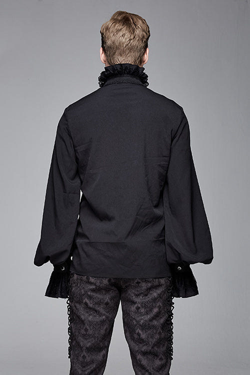 Black Chiffon Embroidered Long Sleeves Mens Gothic Blouse - Product - 3