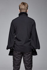 Black Chiffon Embroidered Long Sleeves Mens Gothic Blouse - Product - 3