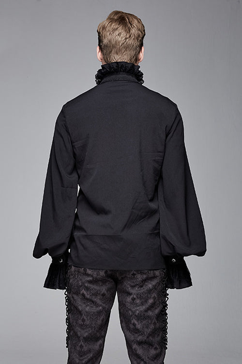 Black Chiffon Embroidered Long Sleeves Mens Gothic Blouse - Product - 3