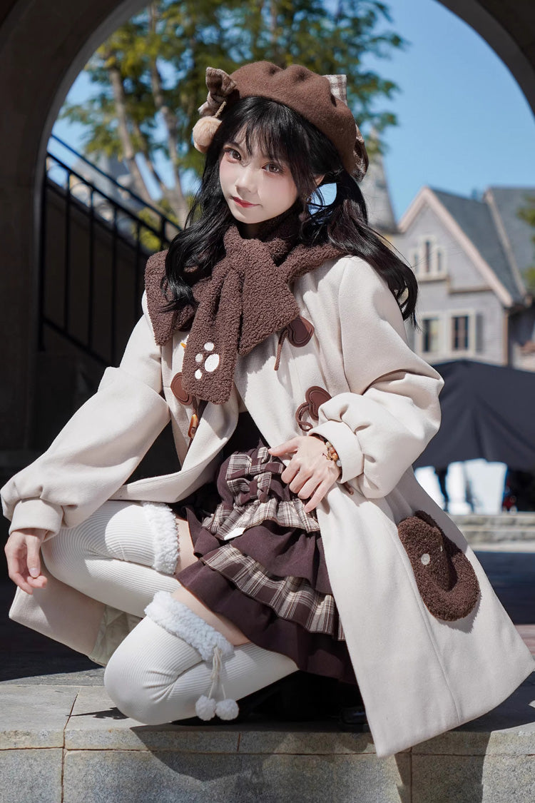 Ivory Lapel Collar Long Sleeves Horn Button Sweet Japanese College Style Lolita Coat - Product - 6
