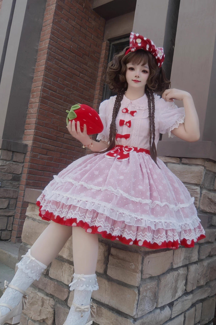 [Wave Candy] Triple-Layered Print Ruffle Bowknot Sweet Lolita Skirt 3 Colors - Product - 7