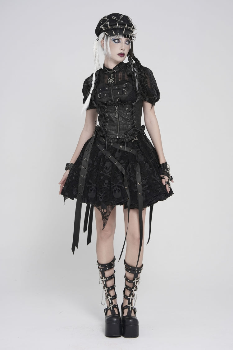 Black Bow Lace-Up Slim Zippered Women's Gothic Swallow-tailed Vest - Product - 8