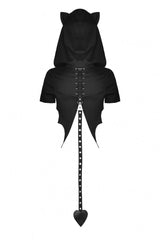 Black Short Sleeves Lace-Up Buckled Women's Punk Cat Ear Hooded Short Cape - Product - 16
