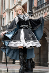 Black/Blue [Dark Knight Contract] Print Ruffle Gothic Military Elegant Lolita Skirt - Product - 4
