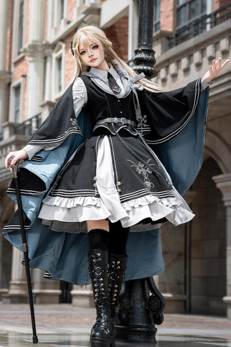 Black/Blue [Dark Knight Contract] Print Ruffle Gothic Military Elegant Lolita Skirt - Product - 4