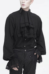 Black Puff Sleeved Stand Collar Men's Gothic Shirt With Necktie - Black - 1