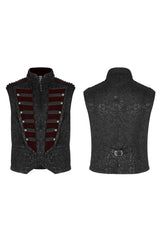 Black Jacquard Velvet Splice Weft Stand Up Collar Front Chest Breasted Decoration Men's Gothic Vest - Product - 4