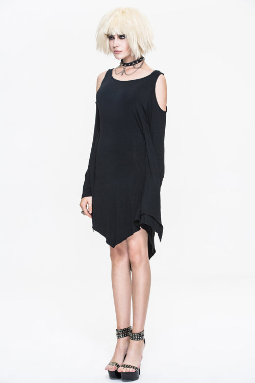 Black Punk Bat Sleeve Off The Shoulder Womens Modal Dress - Product - 2