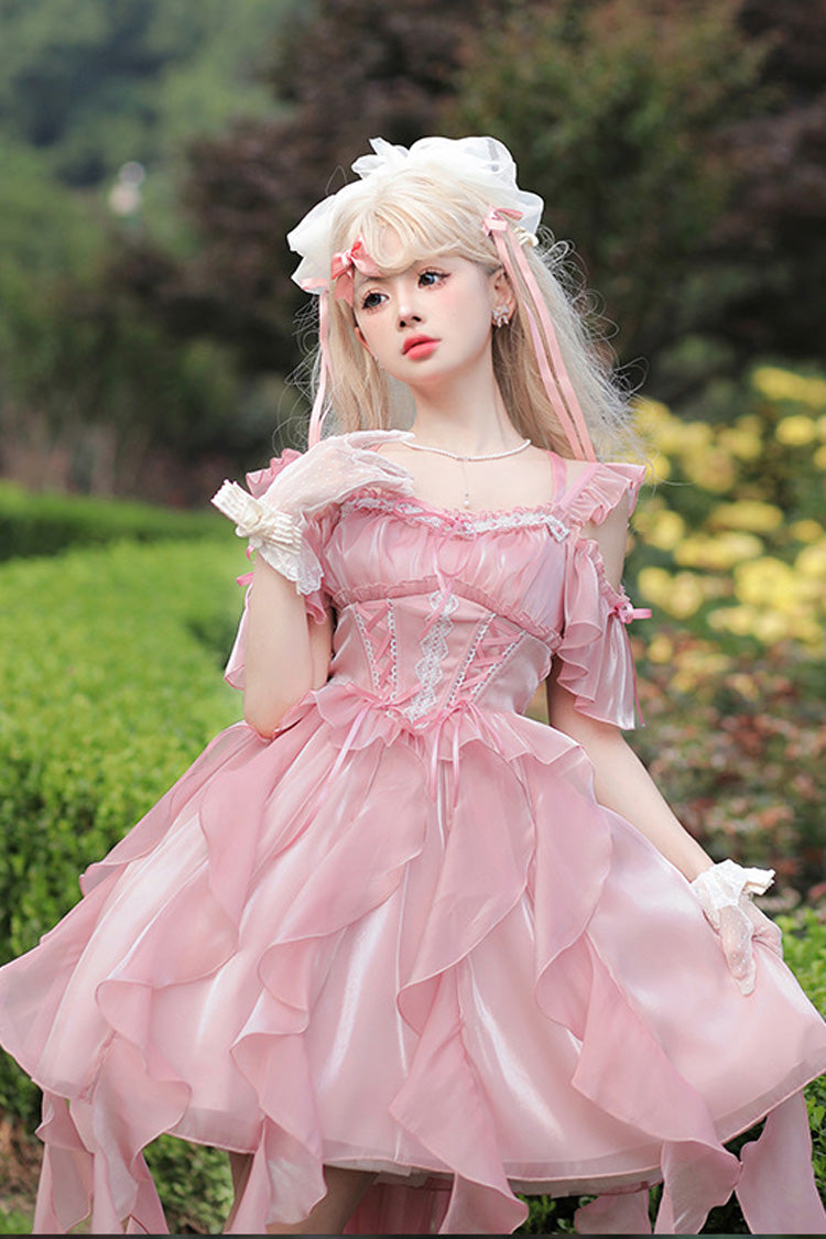 Princess Wedding High Waisted Lace Sweet Lolita Strapless Dress 2 Colors - Product - 2