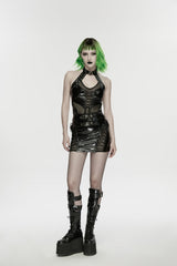 Black Halterneck Cut-Out Lace-Up Slim Women's Punk Cool Vest - Product - 6