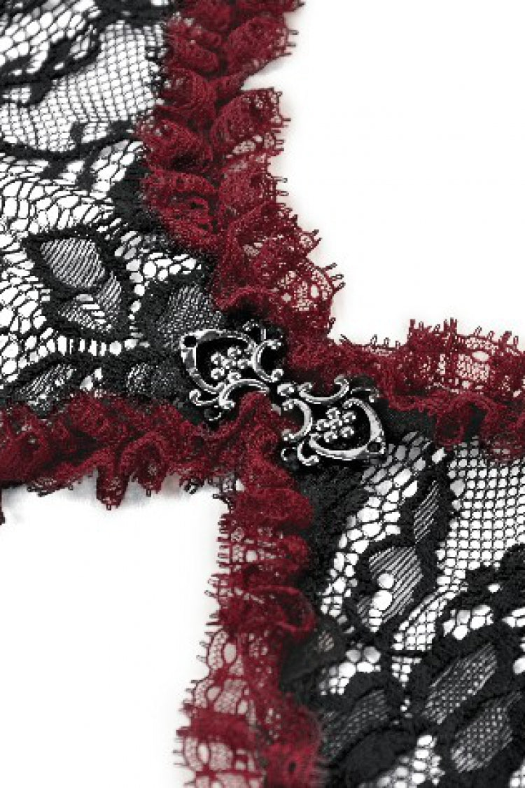 Black/Red Long Puff Flared Sleeves Floral Lace Women's Gothic Cape - Product - 13