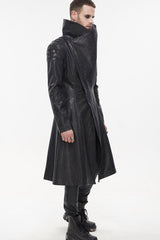 Black Gray Punk Exaggerated Large Collar Design Thick Rope Decoration Handsome Slim Men's Long Coat - Product - 5