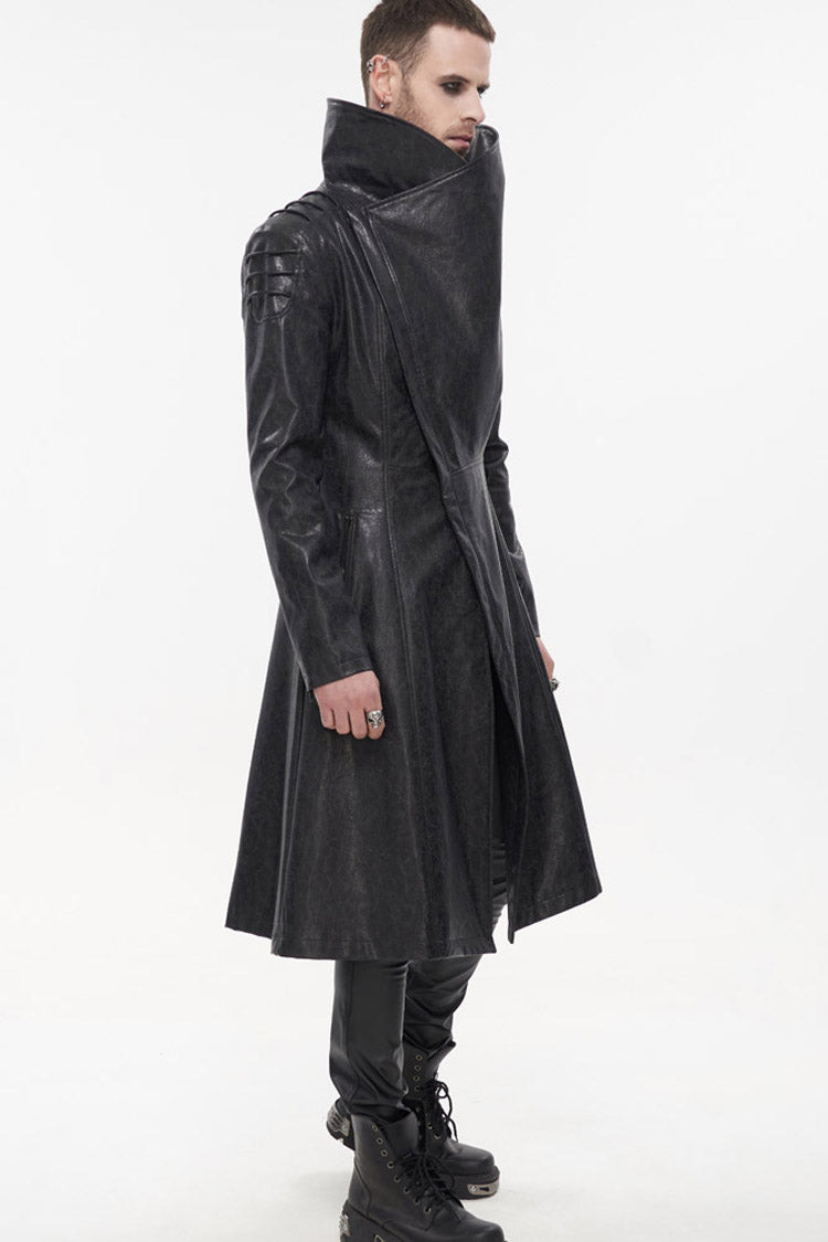 Black Gray Punk Exaggerated Large Collar Design Thick Rope Decoration Handsome Slim Men's Long Coat - Product - 5