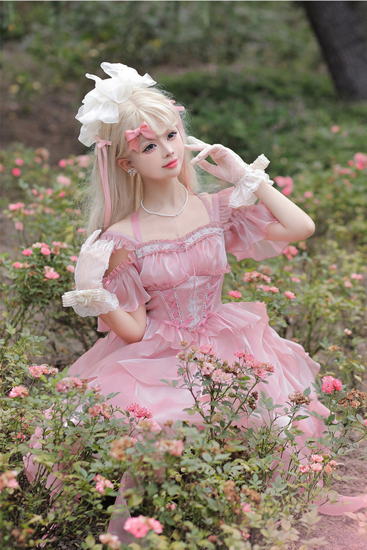 Pink Galaxy Prayer Corset Fishbone Ribbon Sweet Lolita Jsk Dress - Product - 7