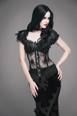 Black Transparent Lace Cotton Waist Fishbone Feather Women's Gothic Flower Corset - Product - 2