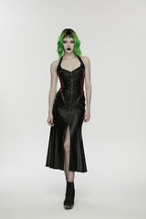 Black/Red Halterneck Sleeveless Lace-Up Slim Buckled Women's Punk Dress - Product - 1
