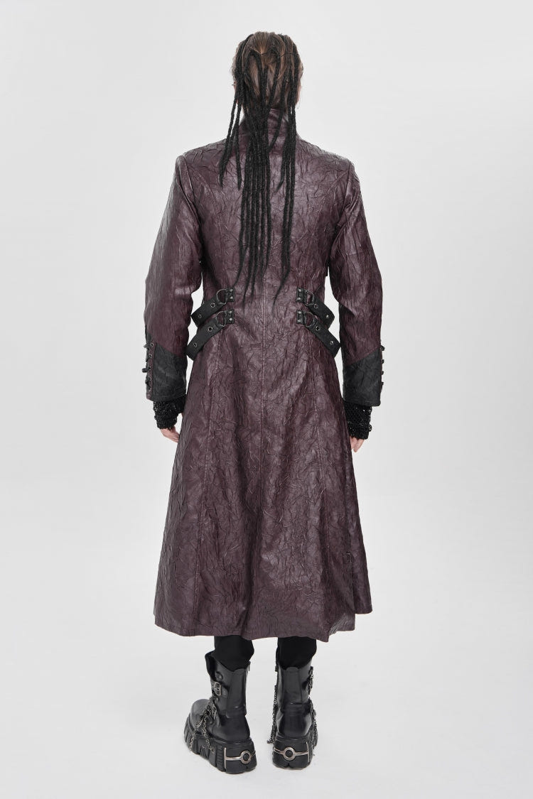 Red Stand Collar Zipper Straps Eyelet Men's Punk Coat - Product - 3