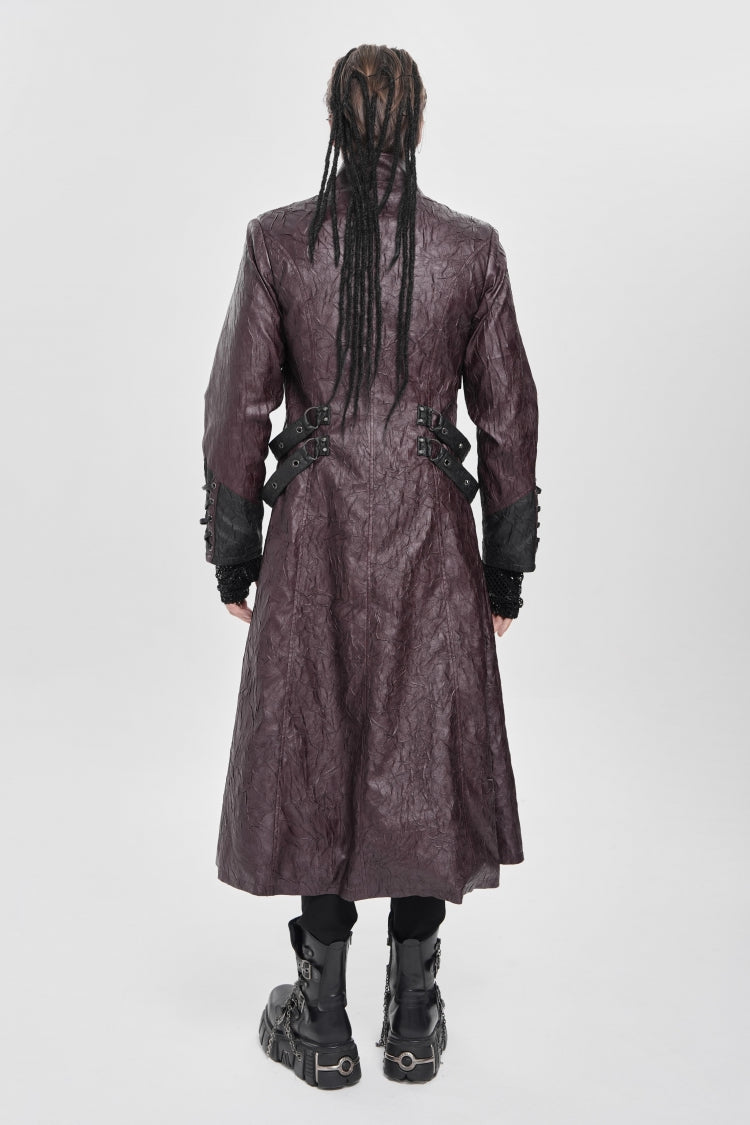 Red Stand Collar Zipper Straps Eyelet Men's Punk Coat - Product - 3