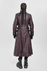 Red Stand Collar Zipper Straps Eyelet Men's Punk Coat - Product - 3