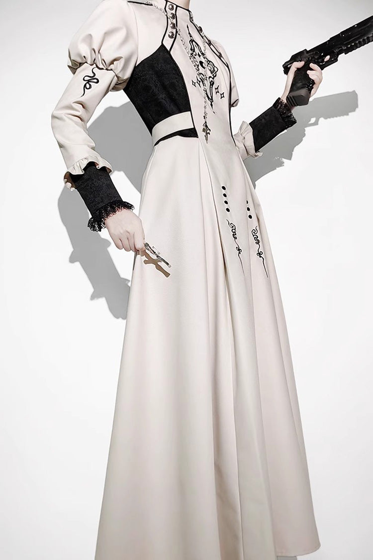 White Long Sleeves Moon Talisman Print Gothic Lolita Long Dress - Product - 7